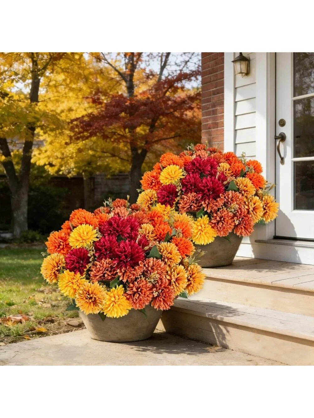 20Pcs UV Resistant Faux Mums - Realistic Artificial Fall Flowers for Outdoor